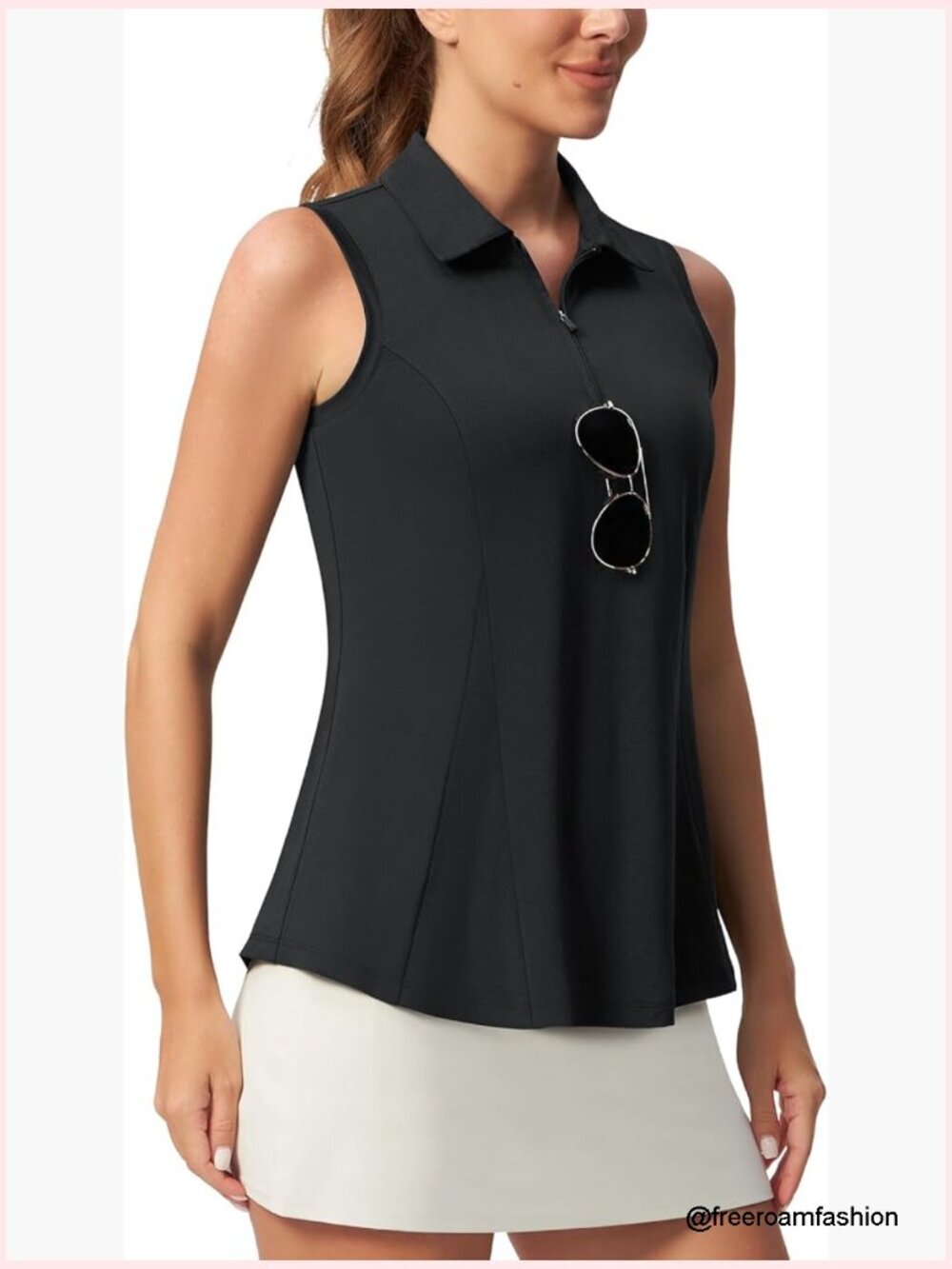 Sleeveless Golf Polo, UPF 50+, 1/4 Zip, Peplum Top